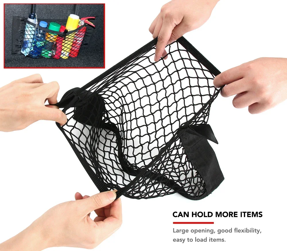 Car Back Rear Trunk Storage Net Seat Elastic String Net Magic Sticker Mesh Storage Bag Interior storage network