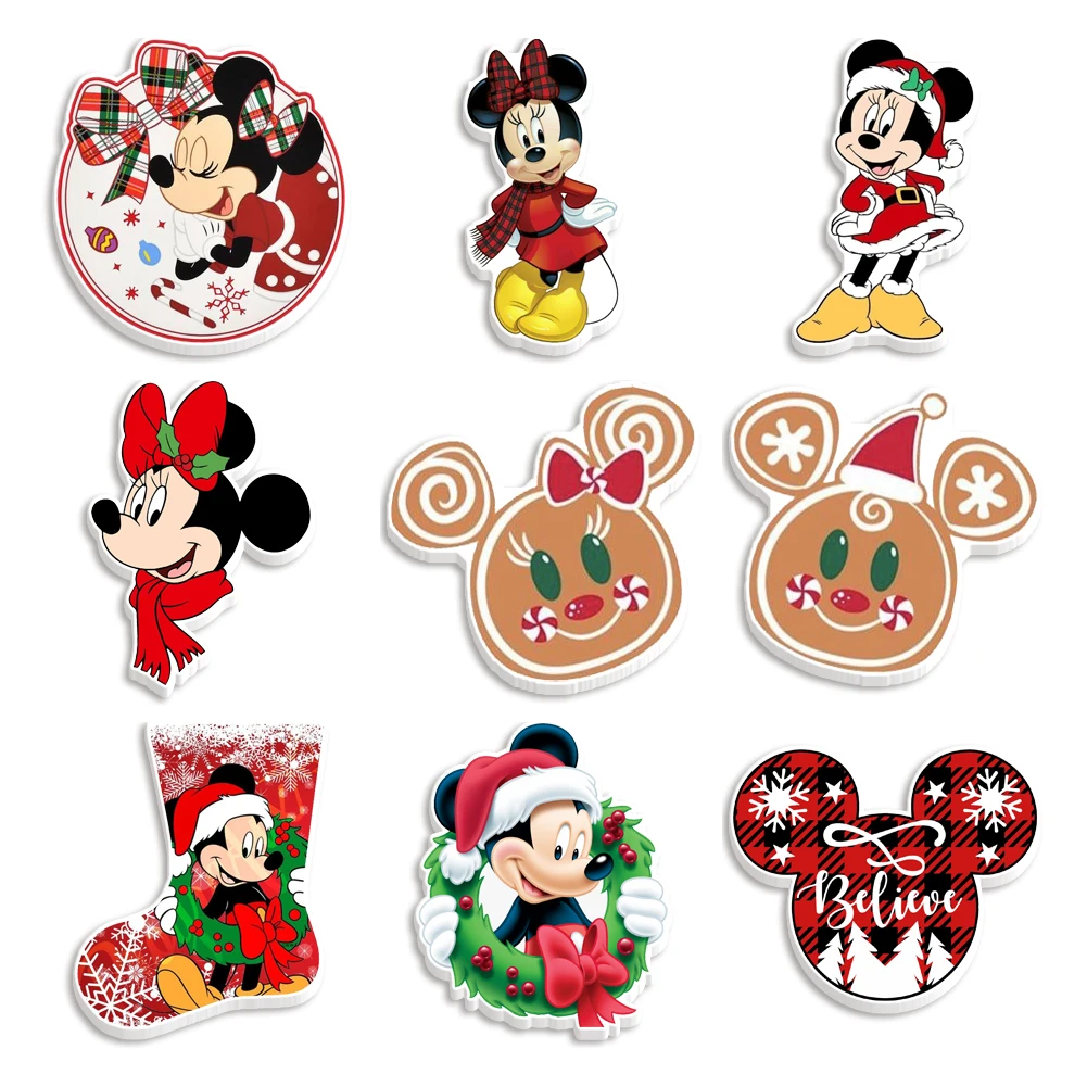 10Pcs/Lots Disney Cartoon Mickey Christmas Series Flat Resin Set Flat Back For DIY Phone Decorations