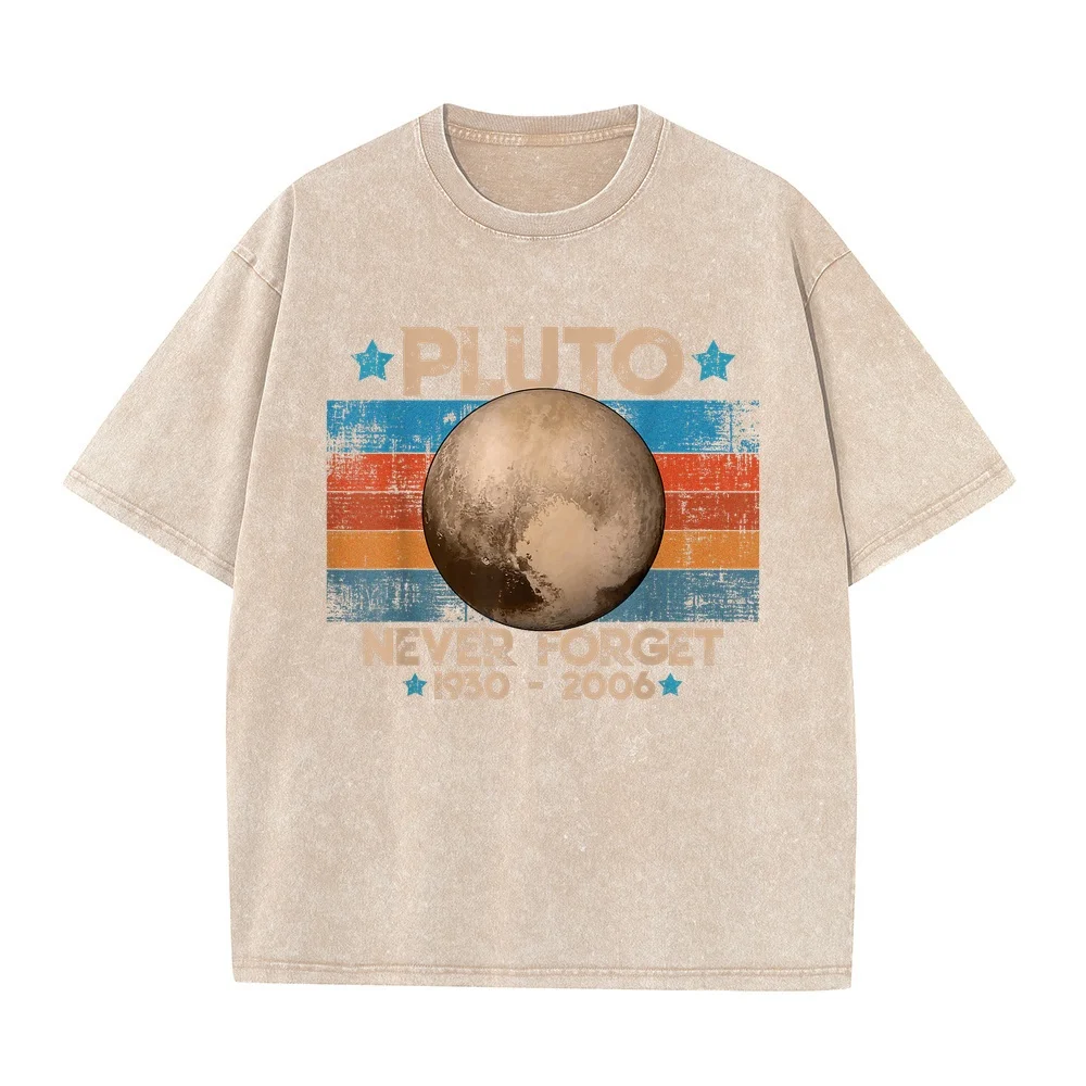 Vintage Never Forget Pluto Funny Retro Astronomy Space T-Shirt Ropa De Hombre Top Y2k Oversized Fit Printed Tee Casual Summer