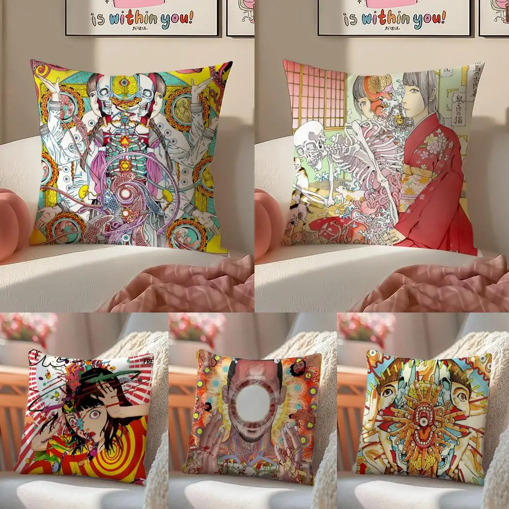 

Забавная наволочка S-Shintaro Kago Art из короткого плюша с невидимой молнией для диванной подушки