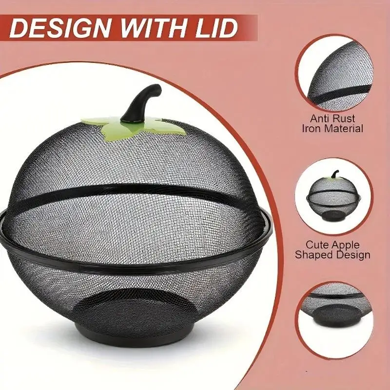 Metal Fruit Basket With Mesh Lid Heavy-duty Rust-proof Design Fruit-shaped Storage Container With Ventilation Holes