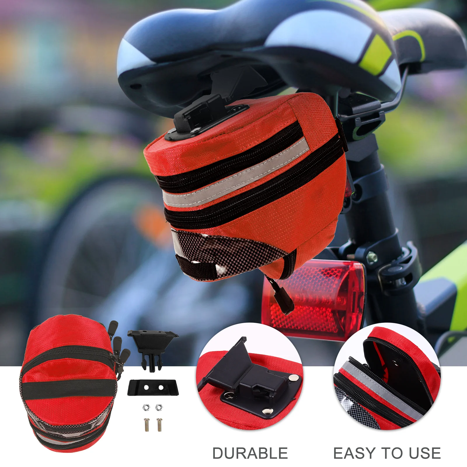 

Waterproof Saddle Pouch Double Zipper Bike Rear Bag for Smartphone Wallet Towel Mounting on Most Racks Easy Install Cycling Tool
