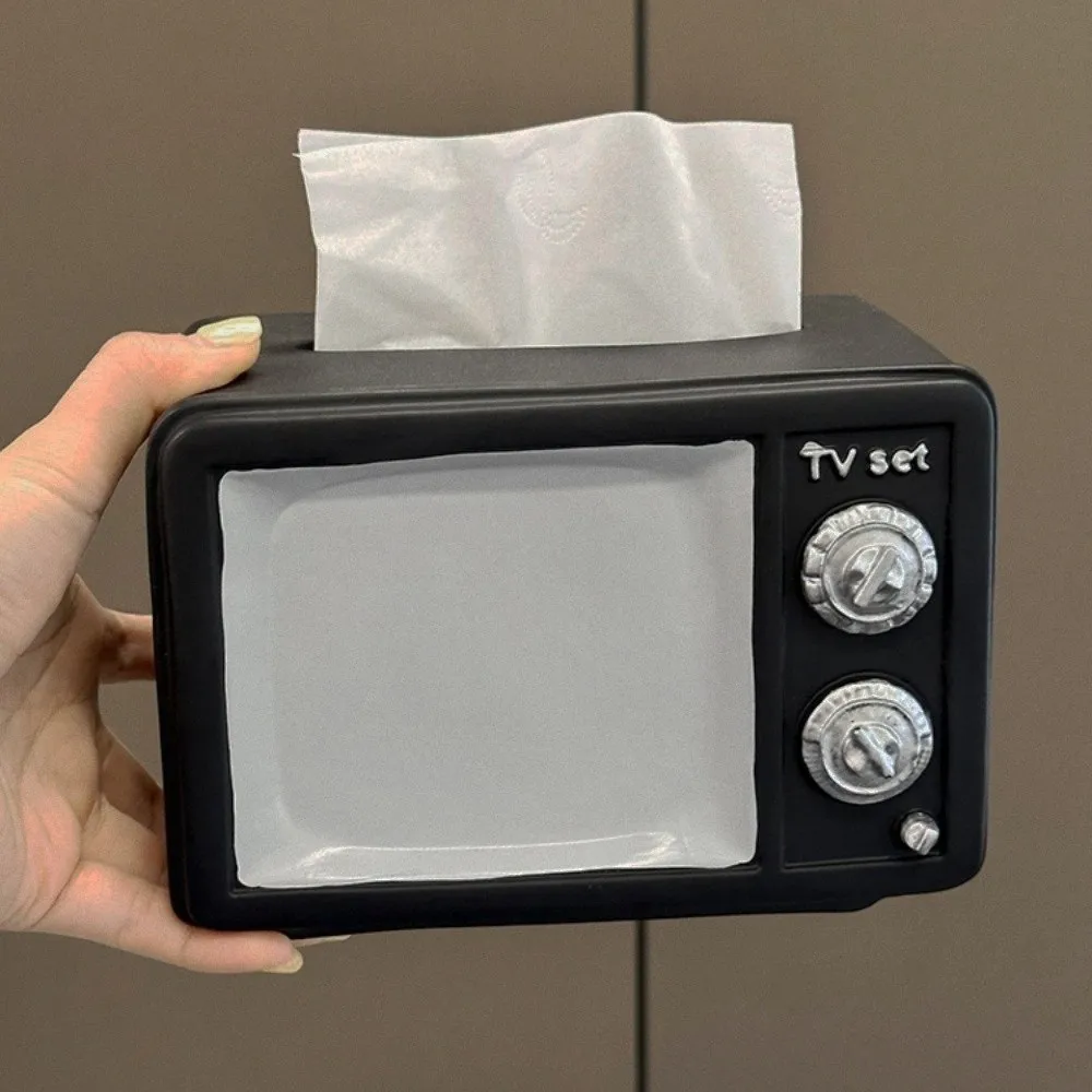 Kotak Tisu TV Vintage Anti Jatuh, Ornamen Dekoratif Kartun, Kotak Penyimpanan Tisu TV Vintage, Koleksi Model TV Vintage yang Lucu