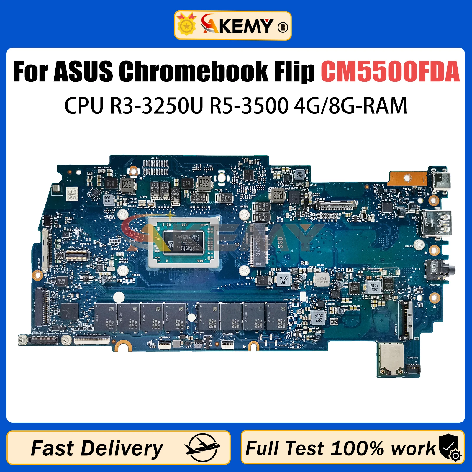 

AKEMY CM5500FDA Материнская плата ASUS Chromebook Flip 90NX0380-R00080 материнская плата для ноутбука с процессором R3-3250U 4G/8G-RAM