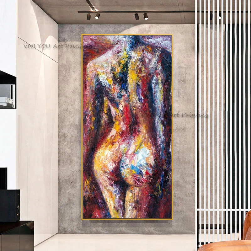 100% Handpainted Palette Knife Woman Body Canvas Painting Bold Contemporary Living Room Art Decor