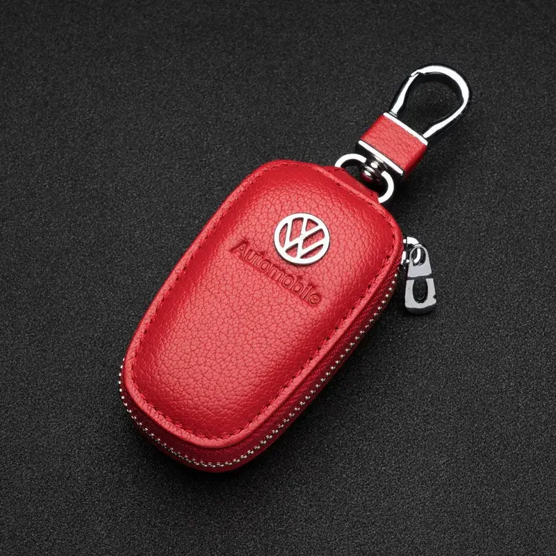 Leather Car Keychain Holder Organizer Bag for Volkswagen Sharan Golf Passat Jetta Touareg Tiguan Vento Keys Storage Accessories