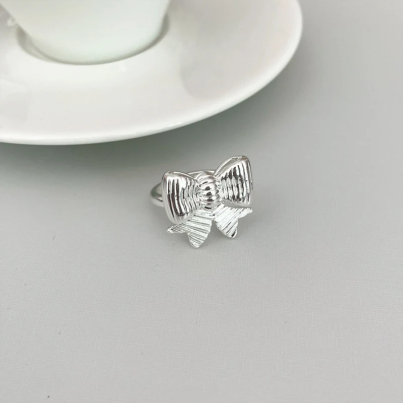 Foxanry 여성용 과장된 나비 매듭 기하학적 반지, 소녀 힙합 개성, 트렌디 클래식, 우아한 웨딩 신부 보석 선물