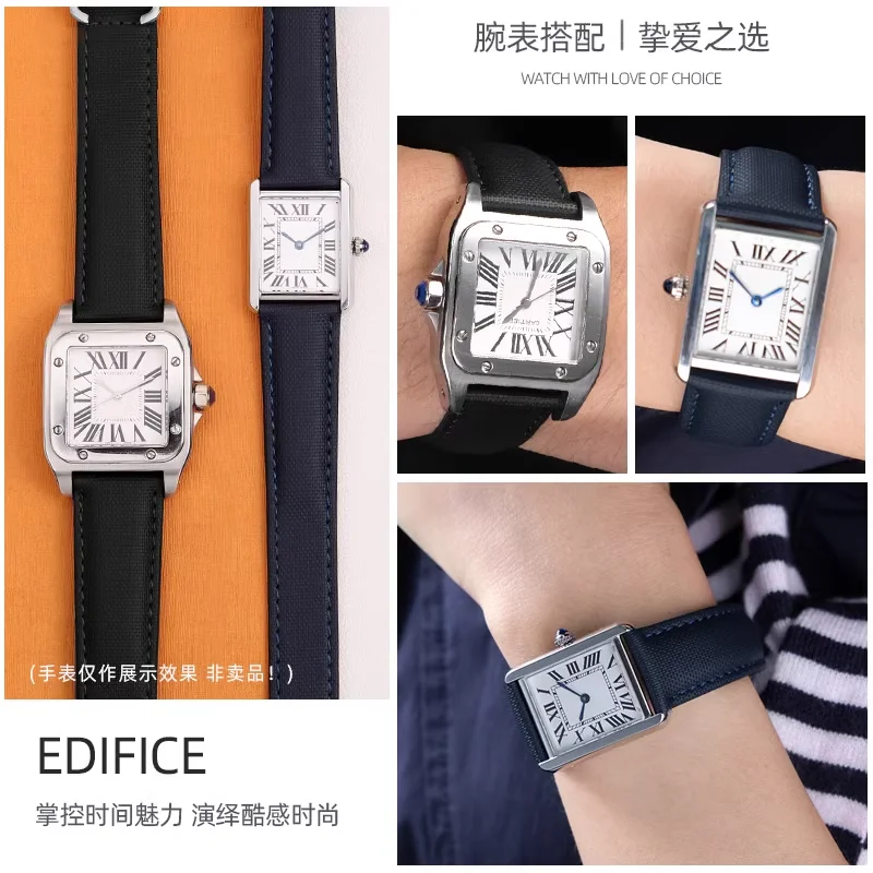 16 مللي متر 18 مللي متر 20 مللي متر حزام ساعة من النايلون ل كارتييه تانك الرجال سانتوس المرأة سوار قماش جلد البقر سوار للطي مشبك #3