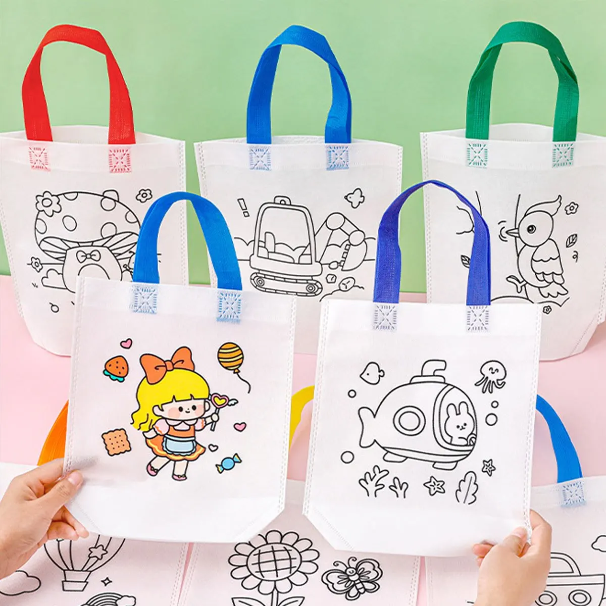 20 Stück Vlies-Graffiti-Taschen, doppelseitig, zum Selbermachen, zum Bemalen, Handtaschen für Schule, Klassenzimmer, Belohnungen, Ostern, Partygeschenke, Geschenktüten ZSY – Detail 3