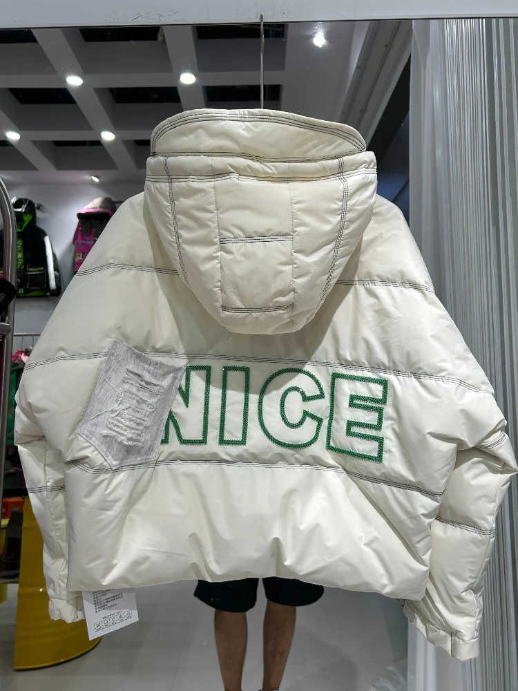Kurze Daunenjacke für Damen, 2025, Winter, neue Denim-Nähte, modisch, verdickt, warm, weiße Ente, Puffer-Mantel, Kapuzen-Parkas, Oberbekleidung