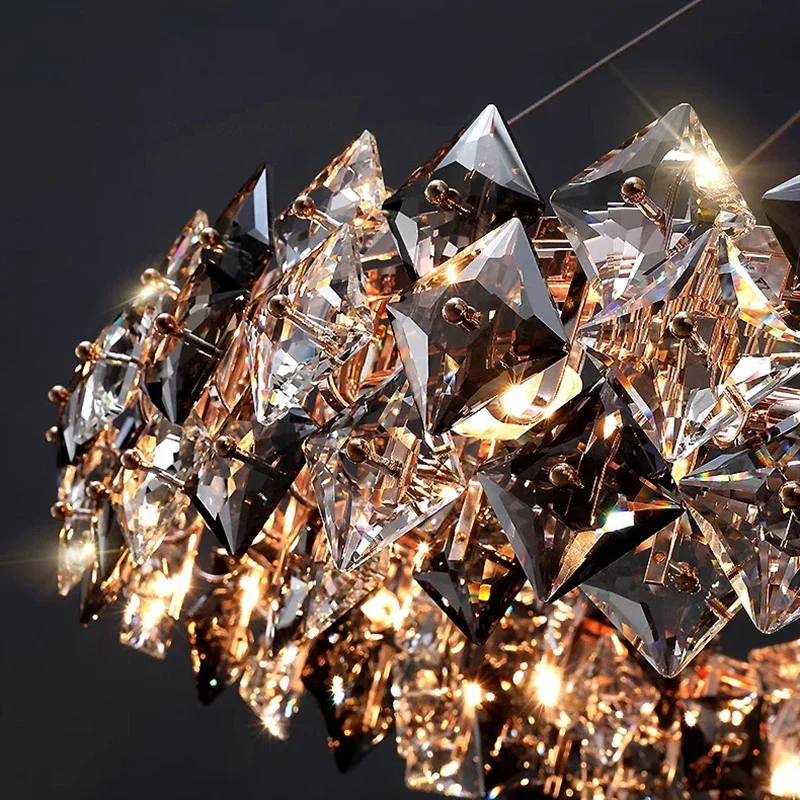 ثريا زجاجية مستطيلة طويلة على الطراز الأمريكي، تطبيق سقف خفيف مصمم لامع مع RC قابل للتعتيم لجزيرة المطبخ