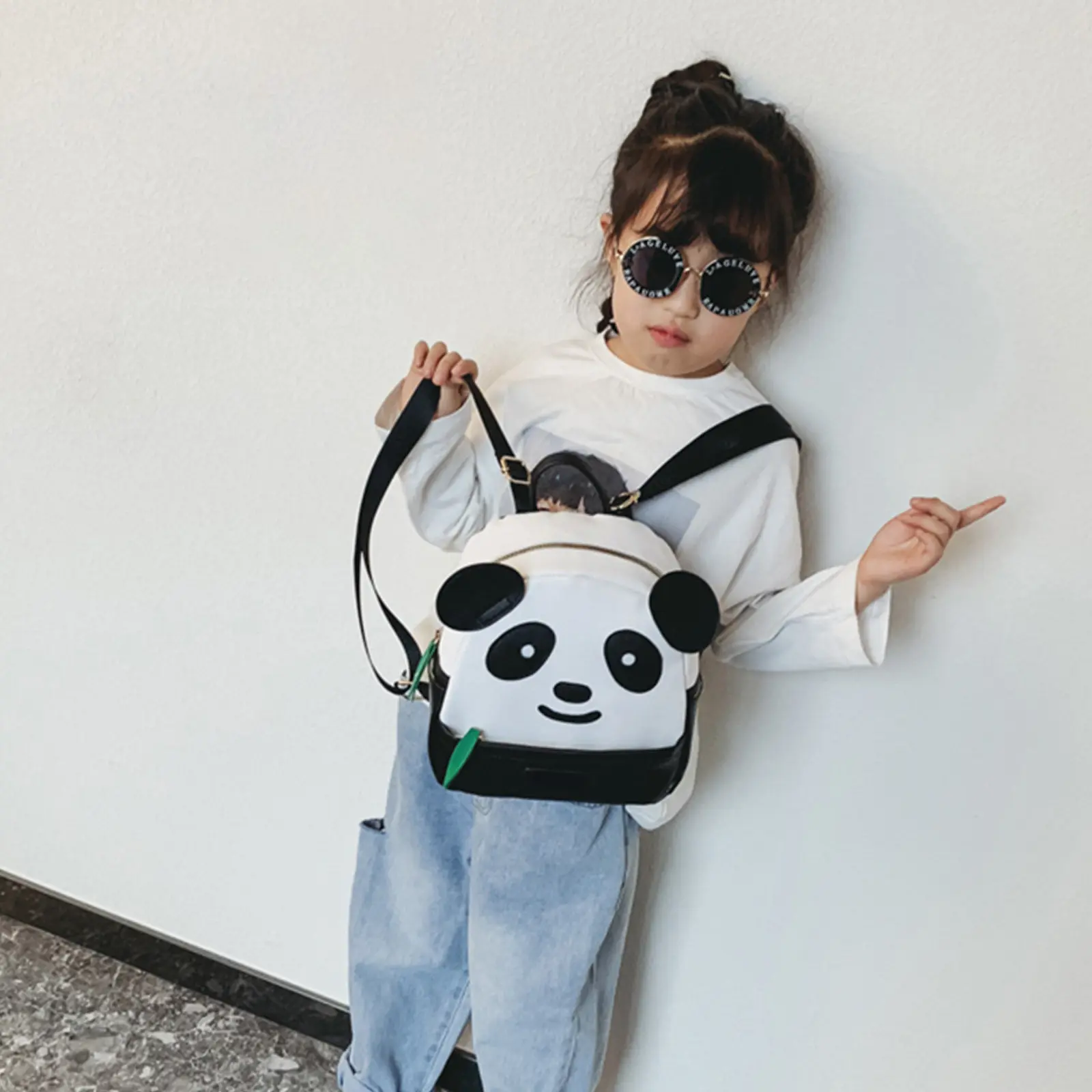 Small Size Black Cartoon Pattern Panda Backpack School Bag Travel Shoulder Bag Breathable Adjustable for Boys Girls