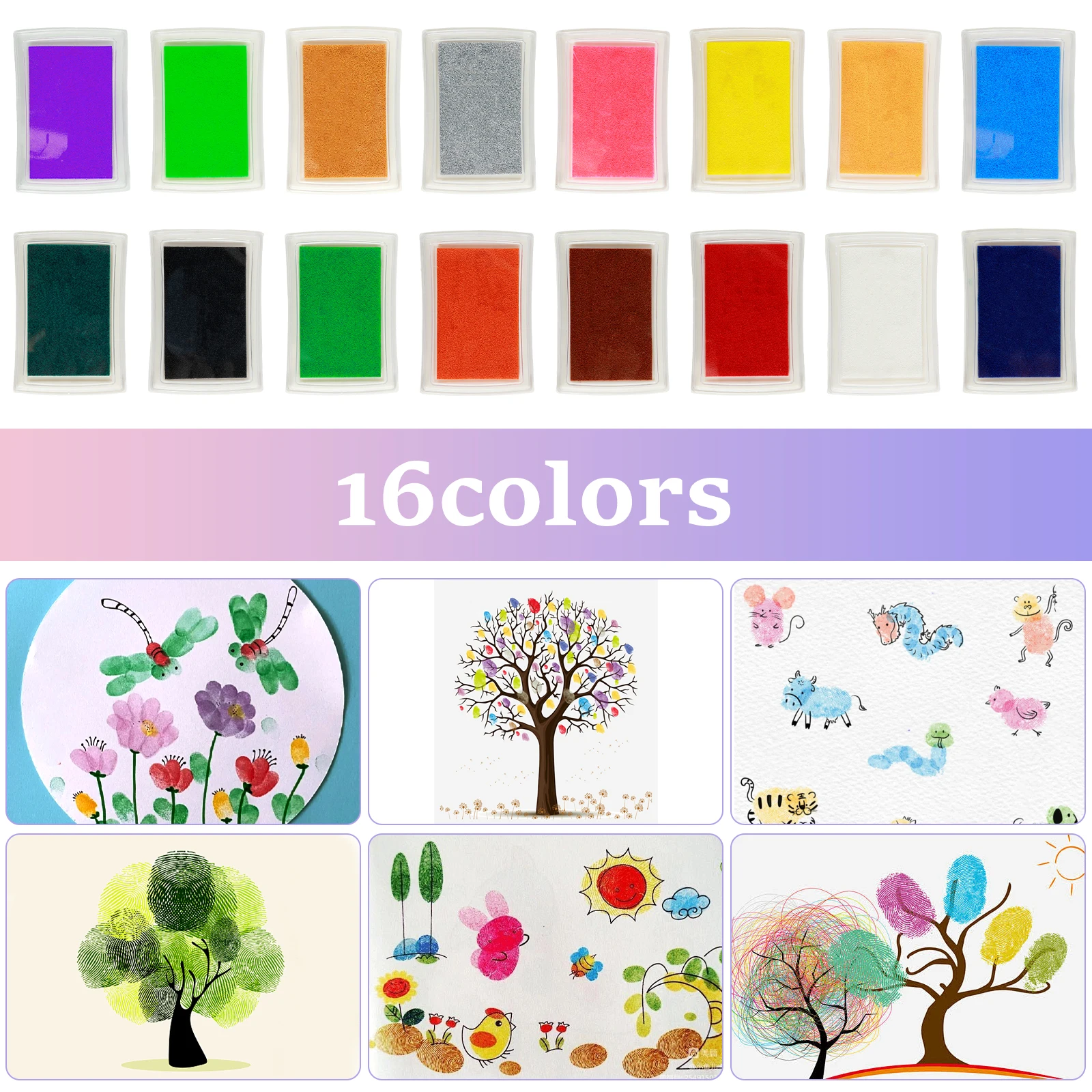 16 Pcs Color Ink Pad for DIY Crafts 16 Colors Ink Pad Stamps Washable Craft Ink Pad Stamps Portable Ink Pads Stamp Ink Pad Set