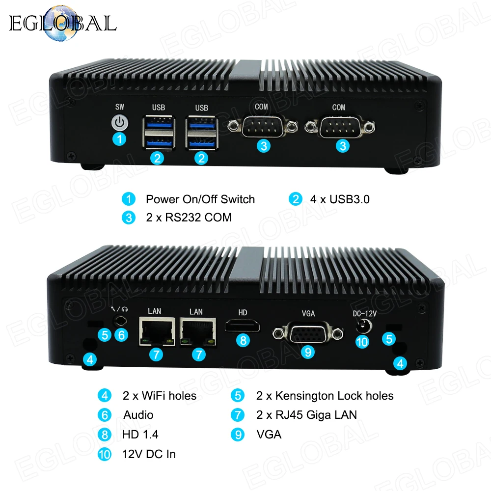 Imagem -02 - Eglobal Fanless Computador Industrial Mini pc Desktop Intel Celeron 2955u i5 4200u i3 5005u 2rs232 com Lentes Mais Barato