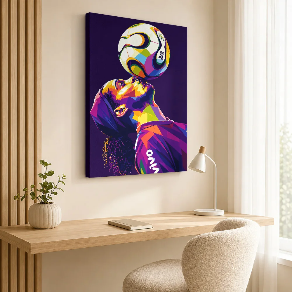 Ronaldinho Balancing Ball Framed Canvas Poster Custom Photo Sports Portrait Wall Art for Bedroom Gym Decor Gift for Collectors