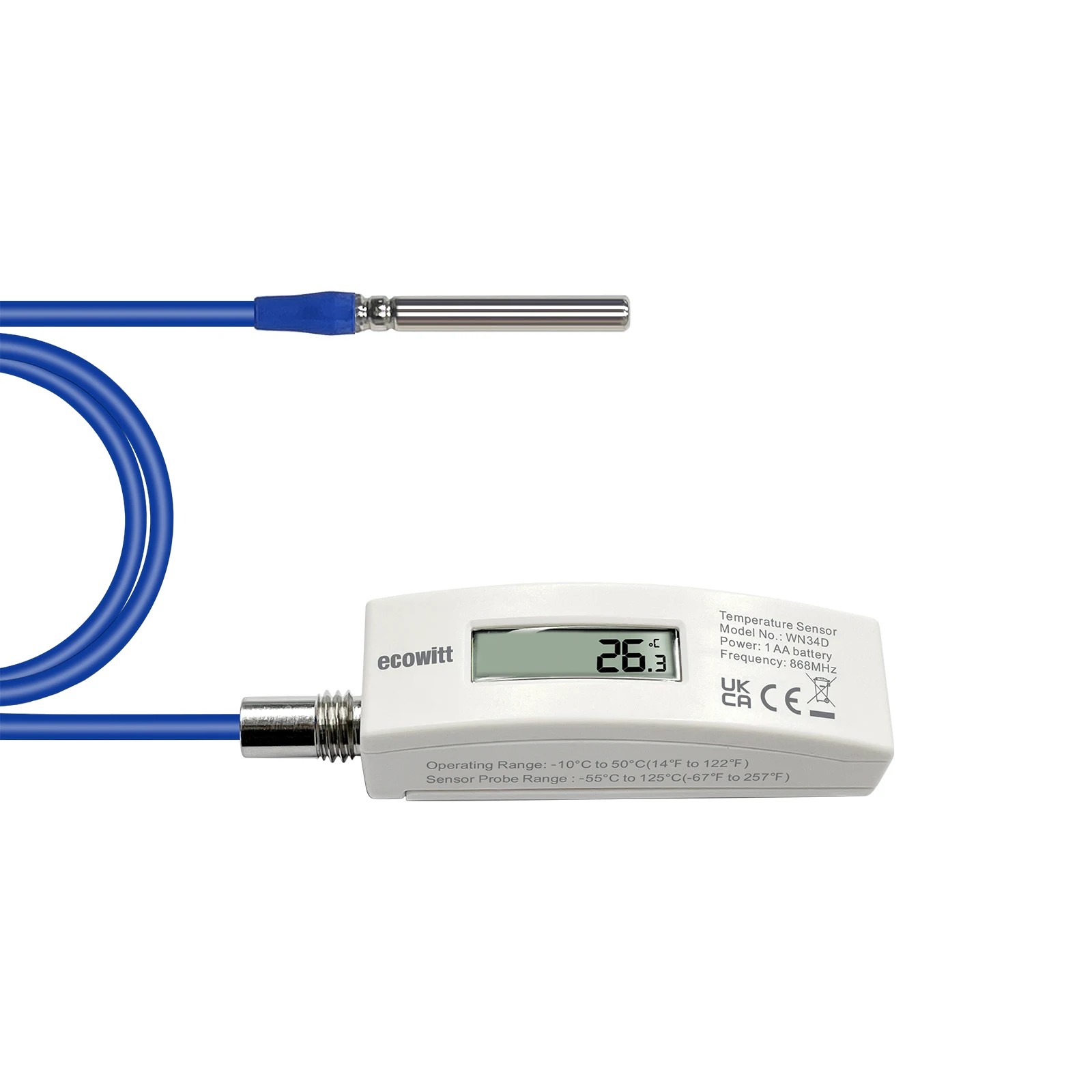 Imagem -05 - Ecowitt-termômetro com Display Lcd Sensor de Fio de Silicone Sensor de Temperatura para Piscina Lagoa 55 °c125 °c Wn34d 328ft 1m