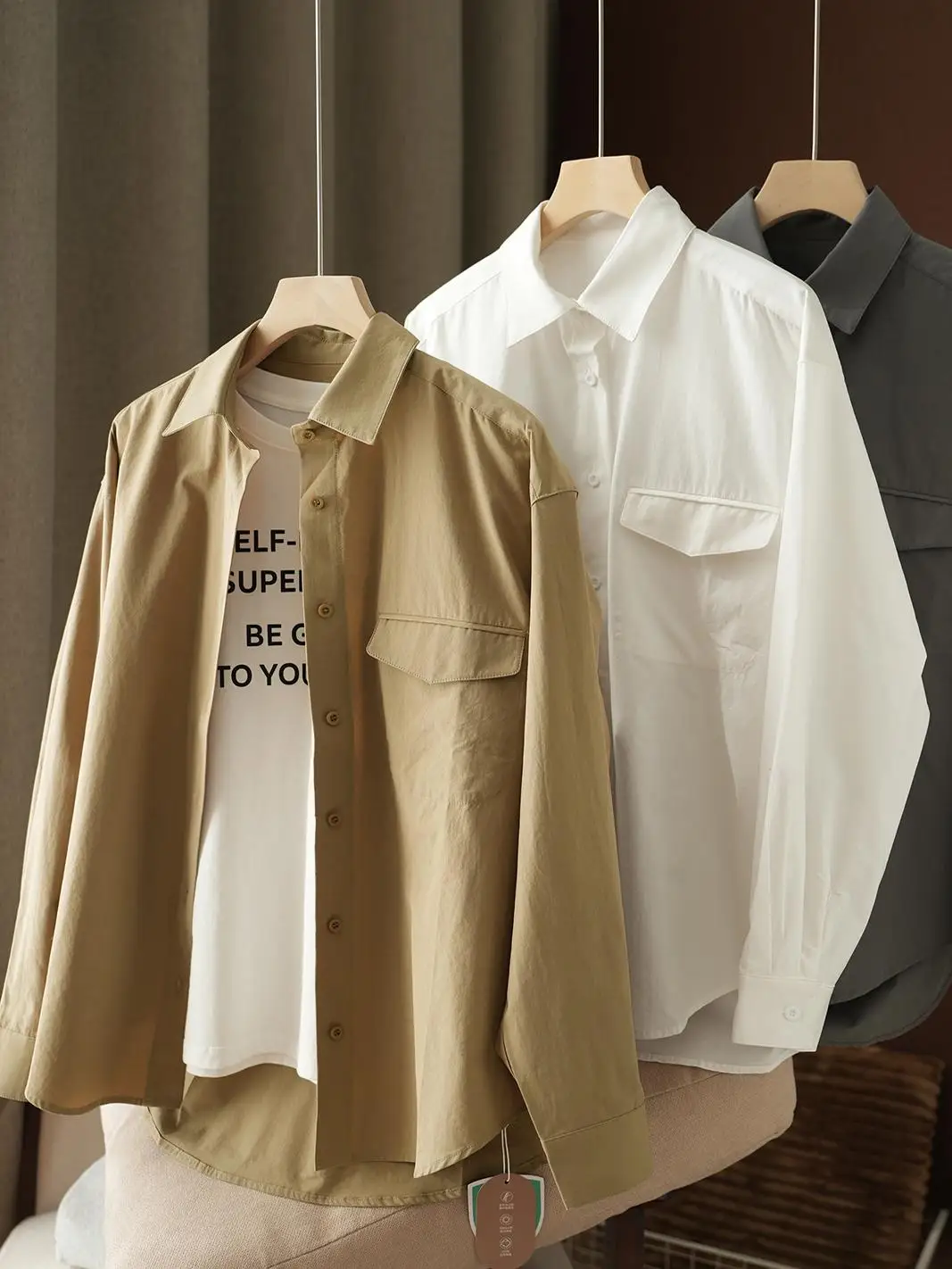 

Spring Women's irt Loose Fit 50% Cotton 50% Lyocell Fiber Long Sve White Blouse Layering Design Early Autumn Ladies Top