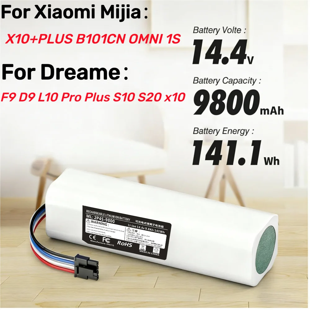 

Replacement14.4V 9800mAhBattery for Xiaomi Mijia X10+PLUS B101CN OMNI 1S Dreame F9 D9 L10 Pro S10 S20 X10 Sweeping Mopping Robot