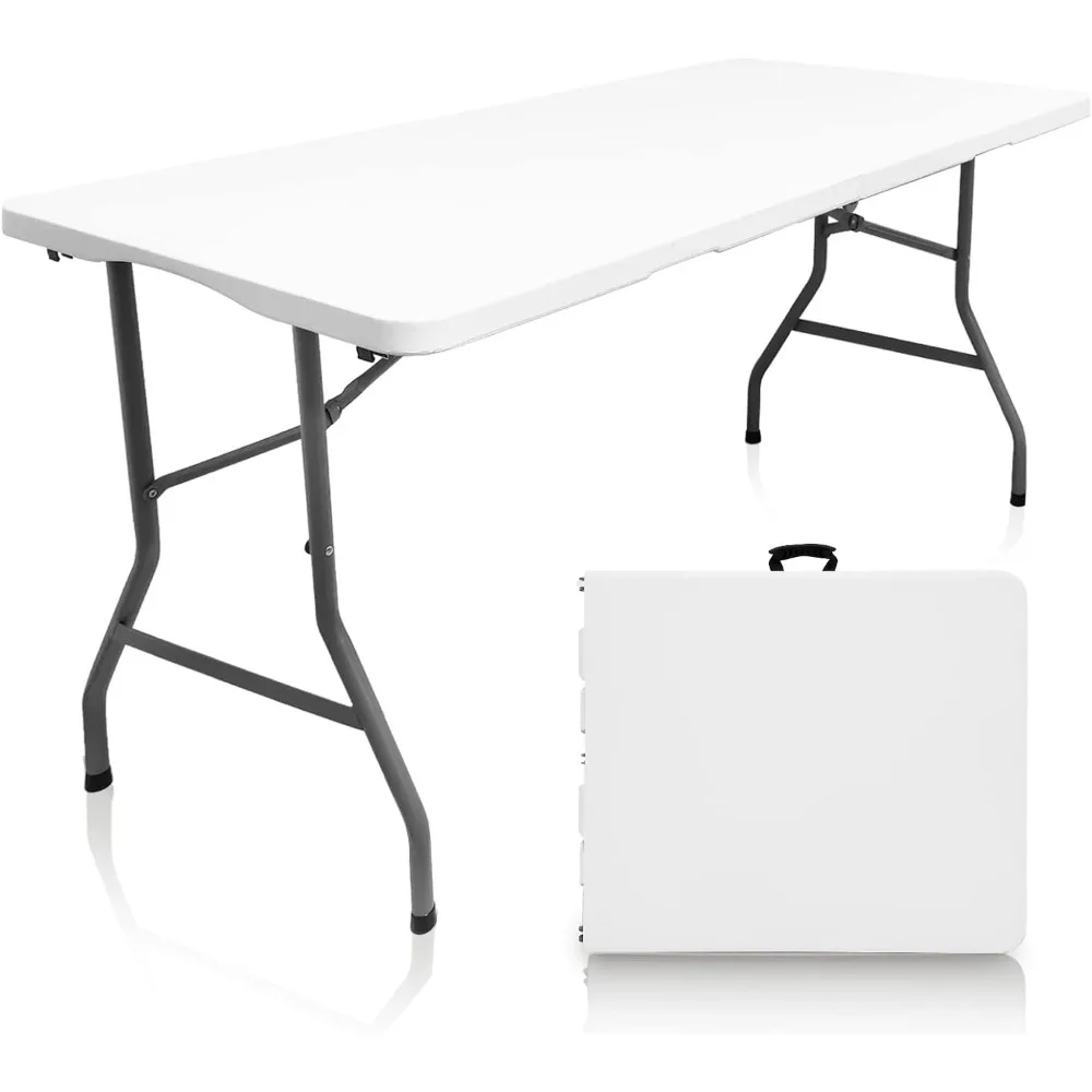 

5-foot folding dining table, sturdy indoor and outdoor plastic table folded in half, practical table for camping picnics,parties