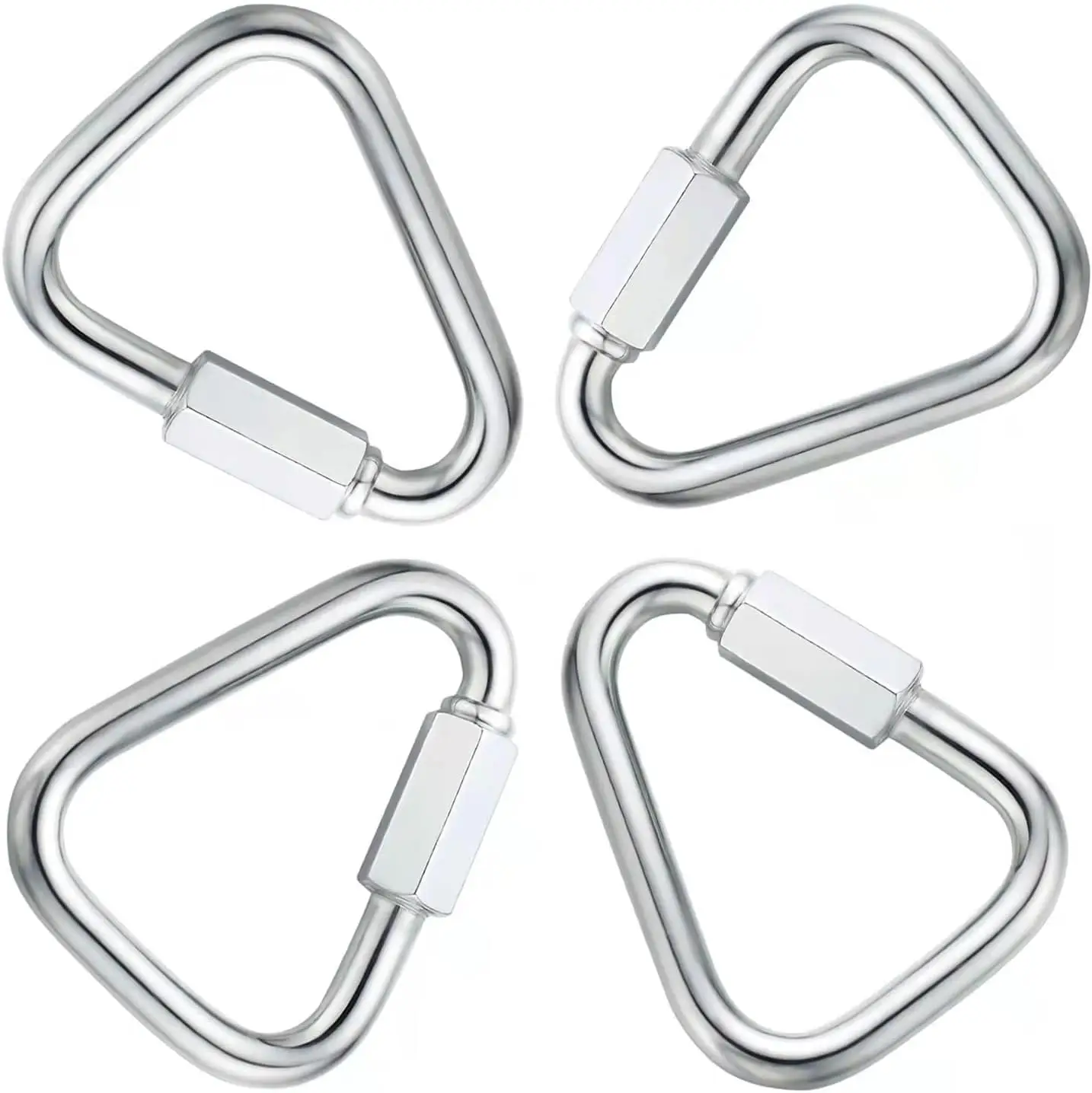 4 Pack Stainless Steel Quick Links Carabiner Locking Clips with Screw Nut Triangle Heavy Duty Chain Connector Hook Hardware Tool