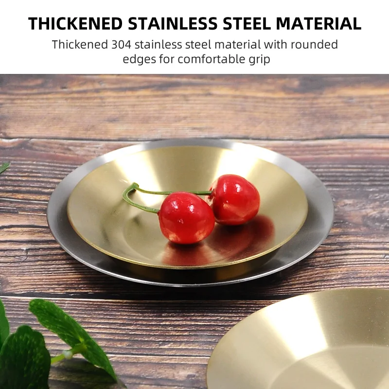 304 Stainless Steel Round Golden Plate Household Snack Soy Sauce Hot Pot Seasoning Dish Dipping Sauce Dish