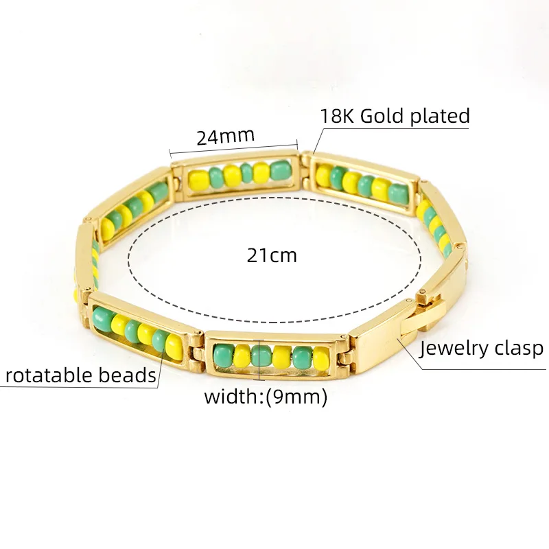 Großhandel Neue Edelstahl Schmuck Grün und Gelb Farbe Orula Armband Mix Perlen Unisex Shango Ochun Armreif Für Frauen – Detail 8