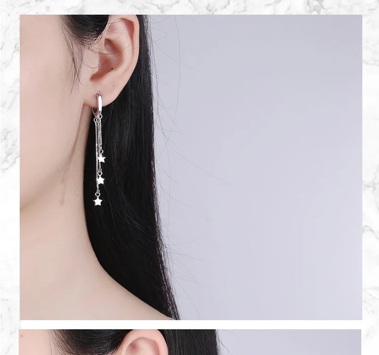 Stamp 925 Sterling Silver Star Long Tassel Hoop Earrings For Women Fashion Female Fine Jewelry 2024 Fall New Arrival