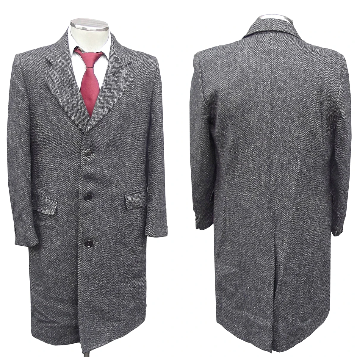 

Men's Coat Tweed Classic Warm Long Coats Windproof Single Breast Notched Lapel Out-Wear Custom Made