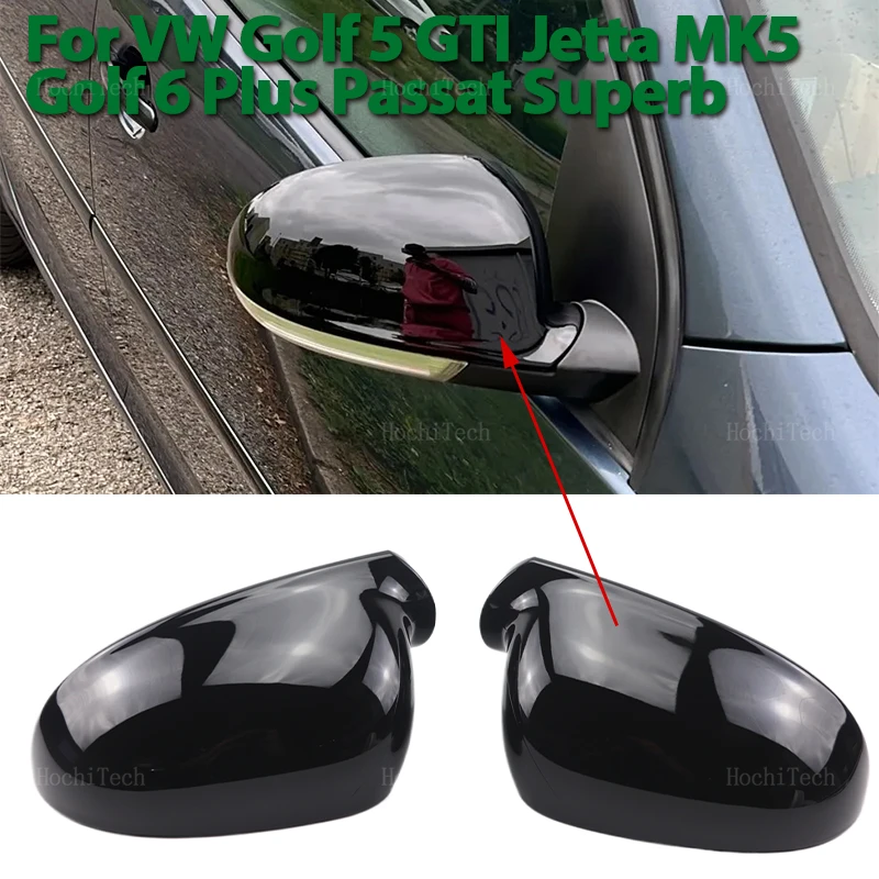 2 x Rearview Mirror Cover Cap for Volkswagen VW GOLF 5 6 Plus Jetta MK5 Passat B5.5 B6 EOS Black Carbon Fiber Look