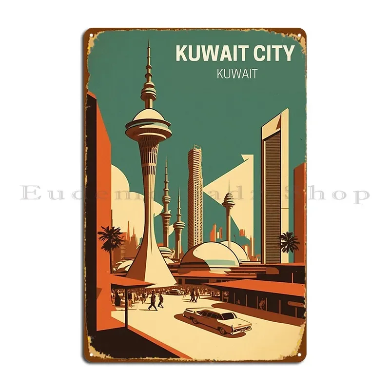 مدينة الكويت مناظر جولة من السماء وما بعد ذلك علامة معدنية جدارية الطباعة نادي خلق ملصق تسجيل القصدير المرآب