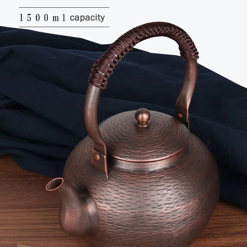 Chinese style red copper kettle, High-capacity boiling tea pot, Handmade thickened copper pot for brewing tea, Health tea set