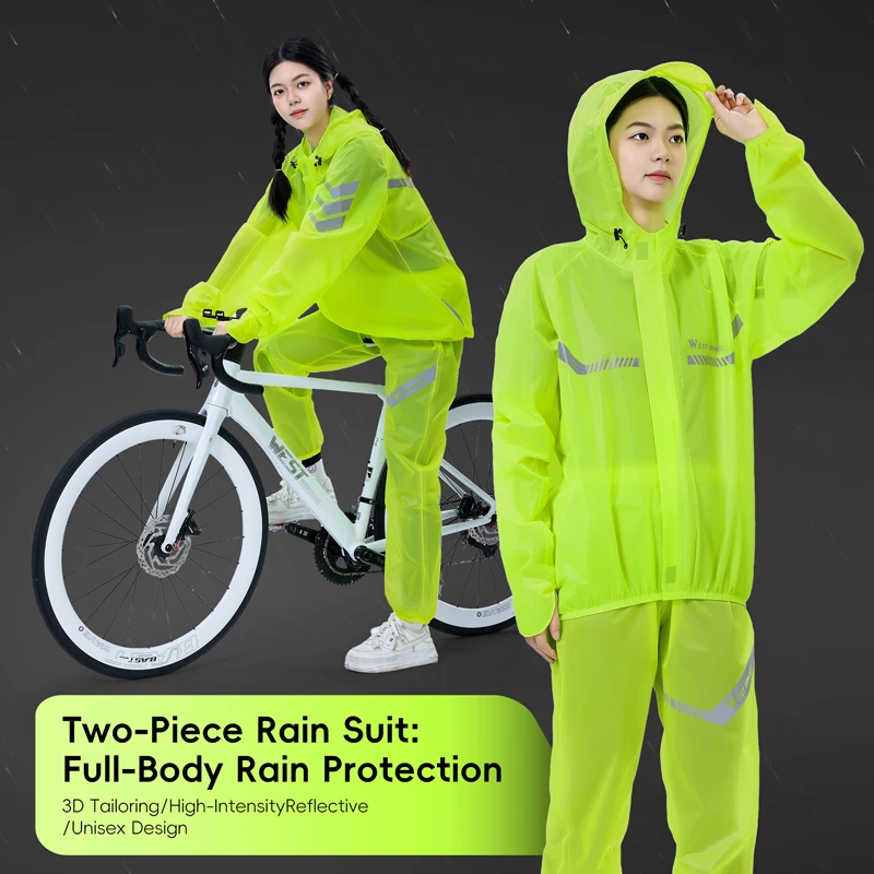 WEST BIKING Waterproof Cycling Raincoat MTB Road Bike Cycling Hooded Jacket Windproof Safety Reflective Motorcycle Raincoat
