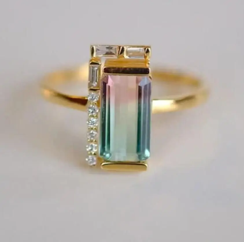 ORZTOON 2024 New Fashion Vintage Minimalist Double Color Square Shape Stone Exquisite Rings For Women Birthday Party Jewelry