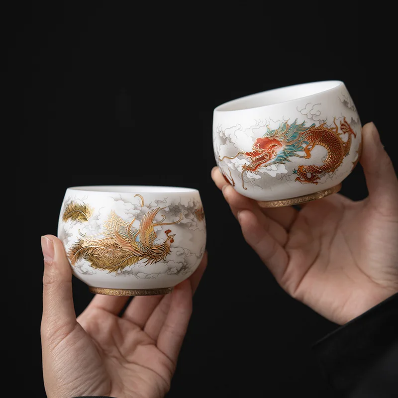 High Quality White Porcelain Tea Cup Set of 2 Chinese Kung Fu Tea Cups for Home Office Gift for Tea Ceremony