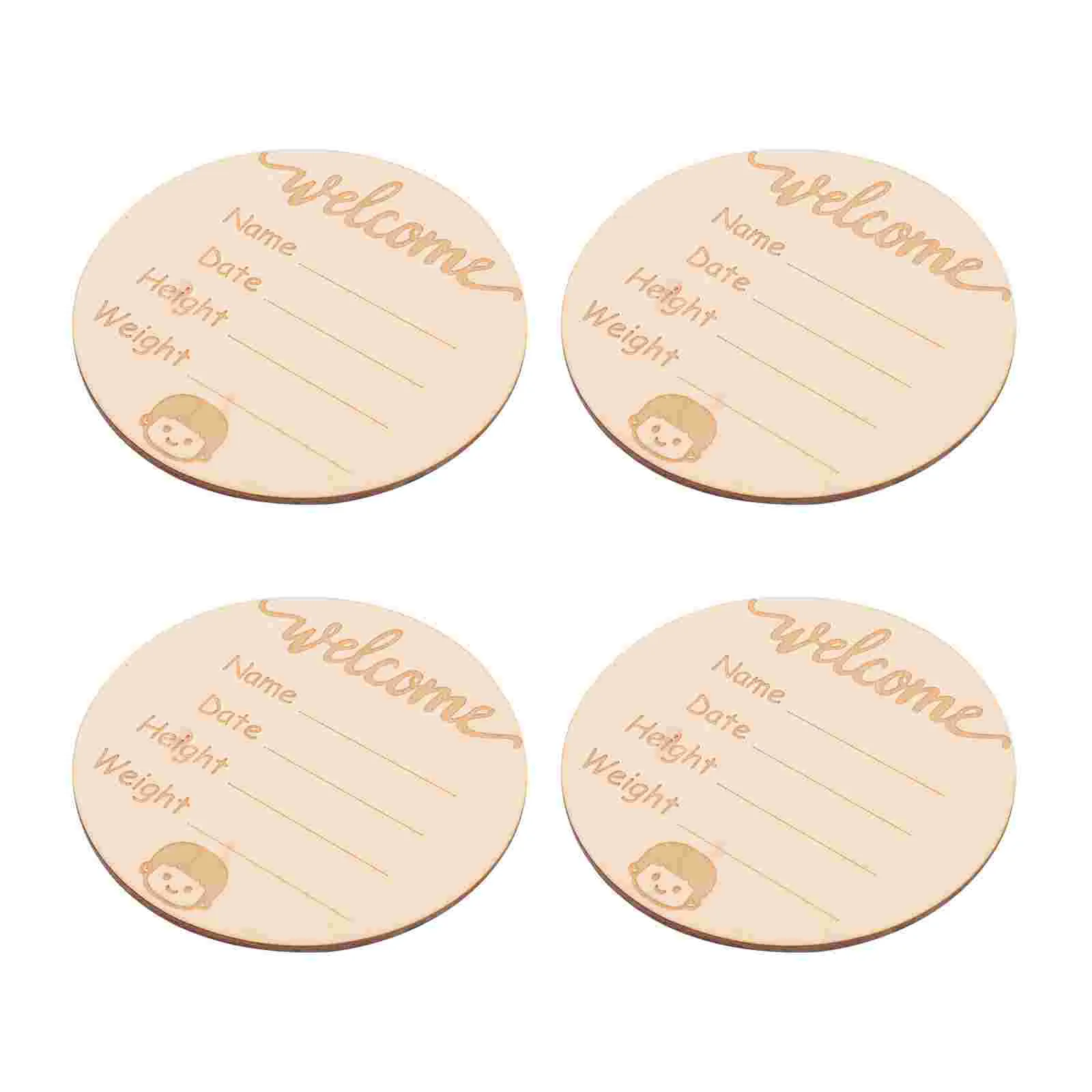 4 Pcs Baby Name Sign Emblems Birth Announcement Cards Milestone Discs Newborn