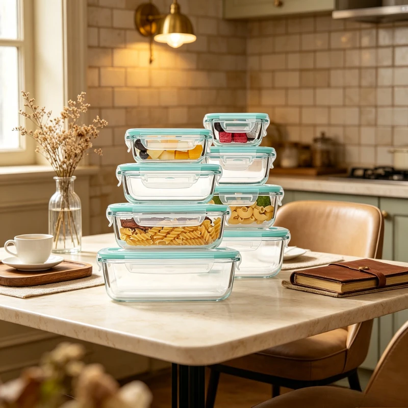 Meal Prep Glass Containers With Lids - 8点セットガラス製ランチ＆保存容器、蓋付きホウケイ酸ガラス弁当箱、耐熱性のある丈夫な食事準備キッチンセット