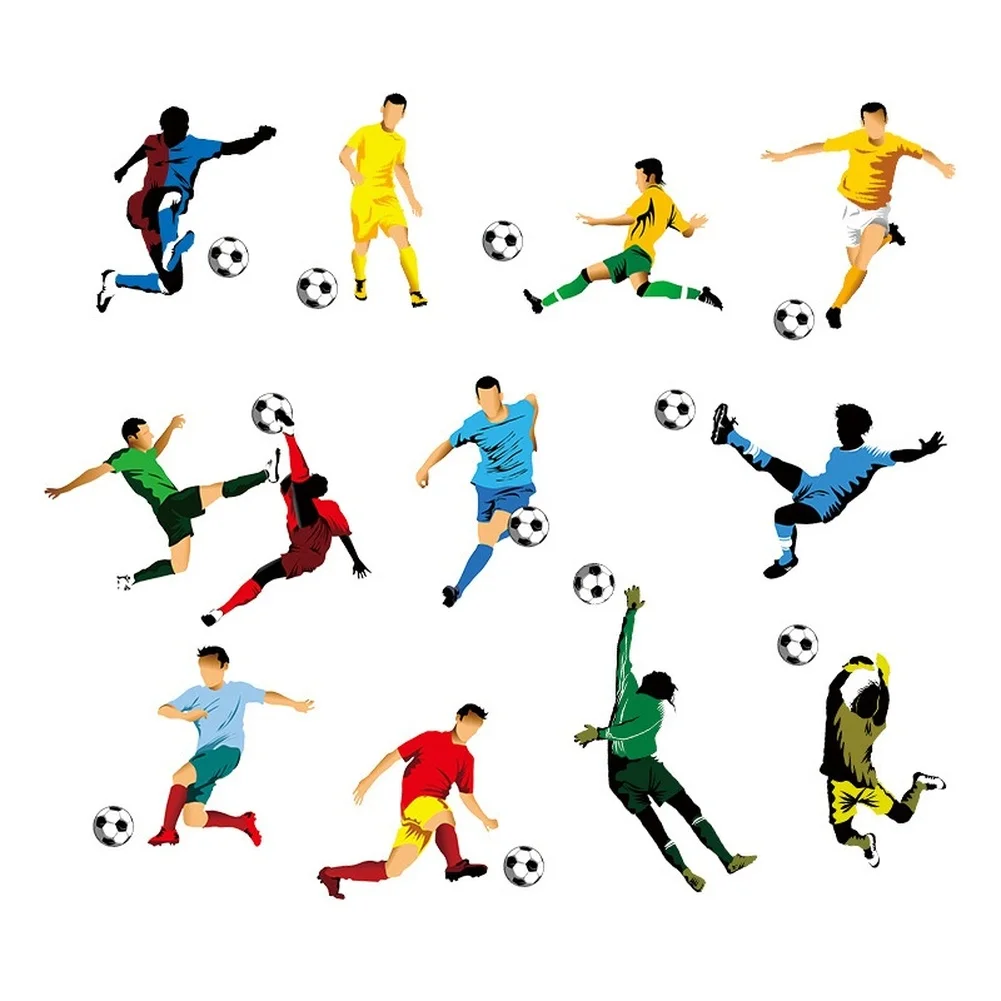 Football Player Focused Wall Decal PVC Sticker Cartoon Design for Children Room Bedroom Living Room Study Decor