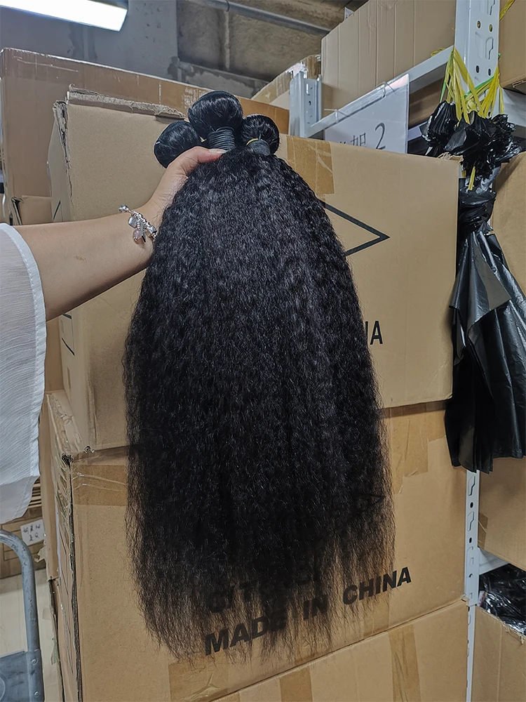 Kinky Straight Human Hair Bundles 30 32 Inch Remy Hair Extensions For Women Thick Yaki Straight Human Raw Hair Weave Bundles — zdjęcie 2