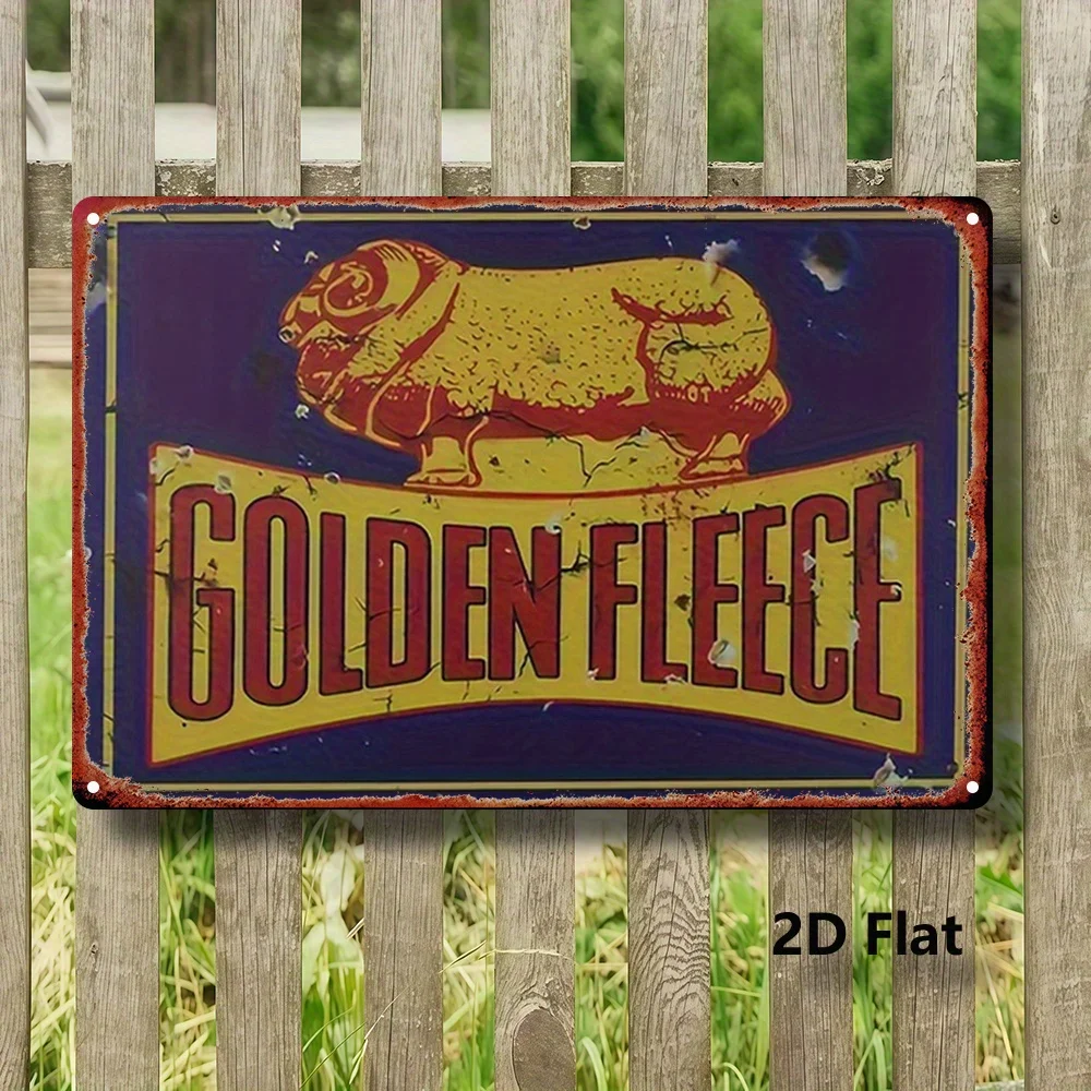 Vintage Golden Fleece Metal Sign - Rustic Iron Wall Art with Bull & Sheep Design, es - Perfect for Home, Garden, Farmhouse, an