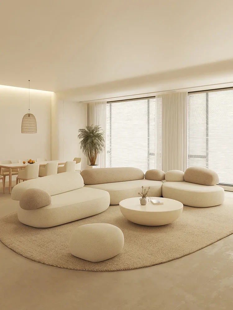 Cobblestone Fabric Sofa Special-Shaped Cream Wind Arc Pea Stone Module
