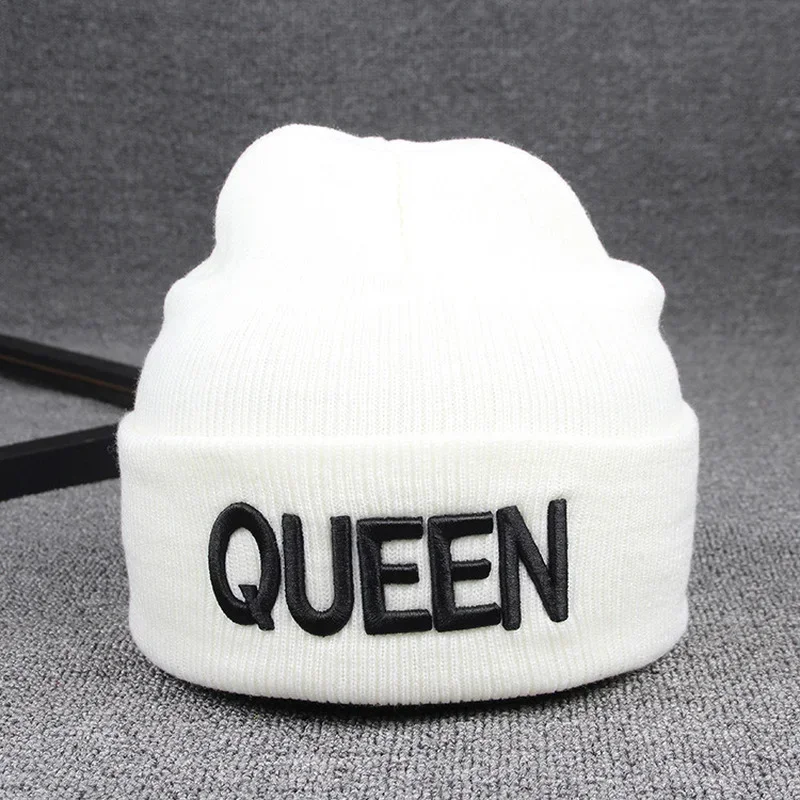 Men and Women Hip Hop Winter Beanies Fashion Knitted Caps Letters King Queen Embroidered Caps Couple Lovers Hat bones masculinos