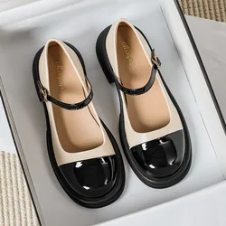 New Women's Leather Shoes Color Matching Design Mary Jane Loafers Korean Style Casual Shoes Party and Office Wear 2024