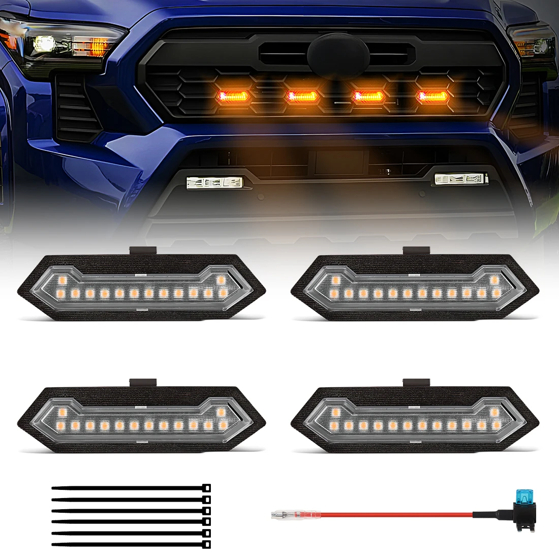 For Toyota Tacoma TRD Sport 2024 2025 Car Grille Lights Front Grille LED Warning Lamp Daytime Running Light White Amber Blue Red