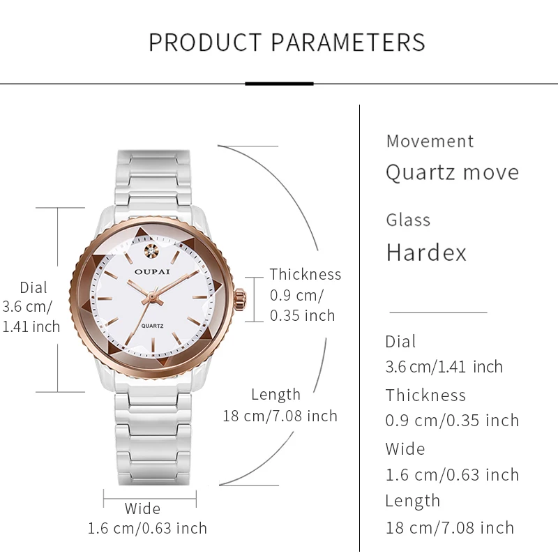 Часы OUPAI с круглым циферблатом, женские керамические японские кварцевые часы, изысканные светящиеся стрелки, водонепроницаемые, модные и элегантные
