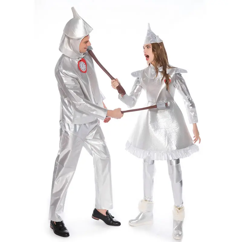 Nuevo disfraz de actuación de hombre de estaño plateado, traje de pareja de robots del mago de Oz, ropa étnica de fibra de poliéster para escenario