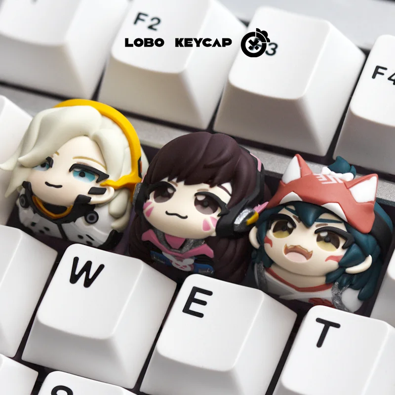 Clavier mécanique OW Mercy D.Va Kiriko Juno Kawaii, touches en résine de dessin animé, axe croisé, touche ESC, adapté aux claviers mécaniques, cadeau amusant pour les joueurs