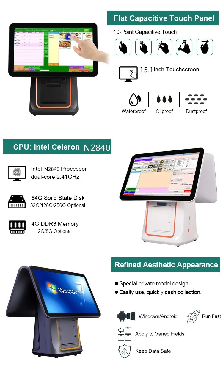 Imagem -03 - Tudo em One Touch Screen Pos System Android Windows Pos Terminal Função de Janela de Digitalização 15.1 Polegadas Novo