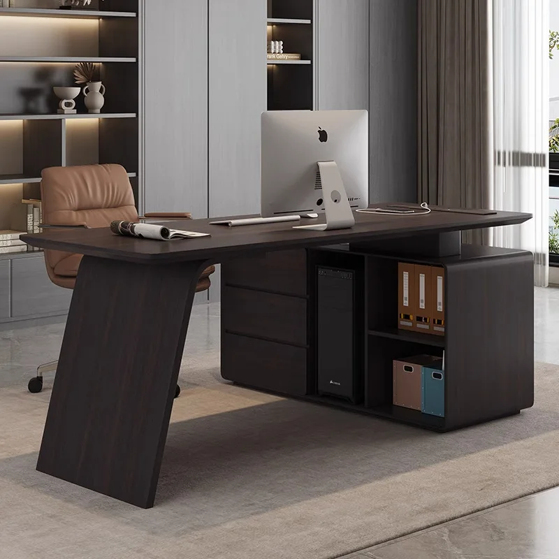 Italian Minimalist Desk Retro Style Walnut Solid Wood With Chest, Computer Desk, Desk And Chair Combination