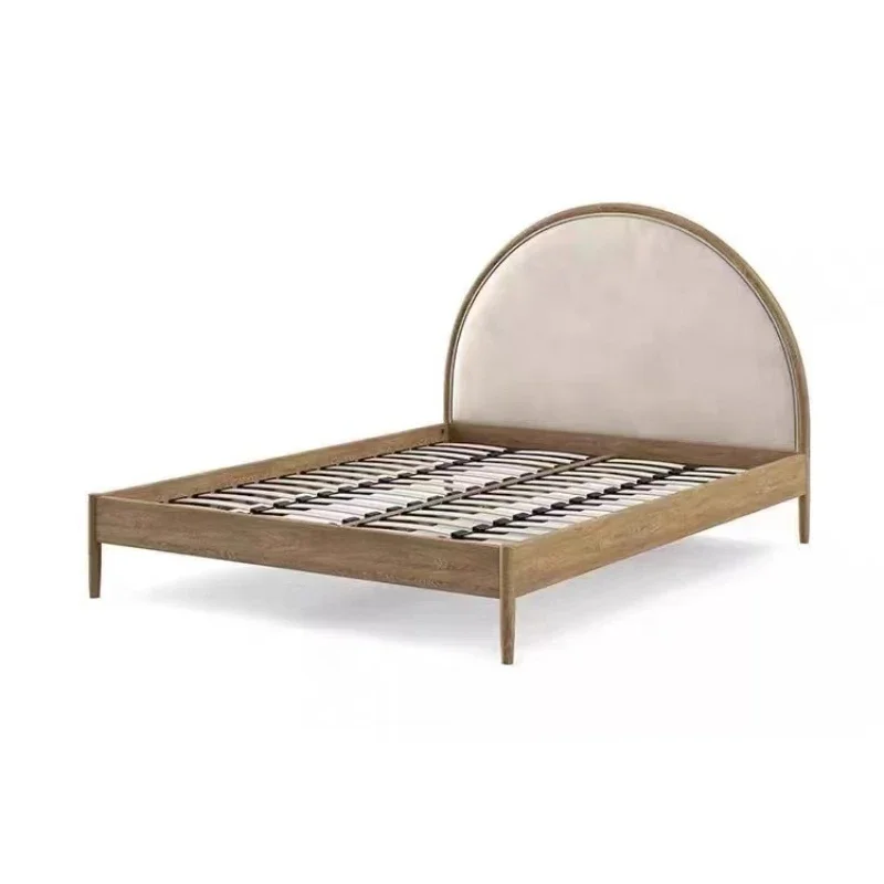 

American solid wood bed French retro bed simple master bedroom double modern high-end fabric half moon children's