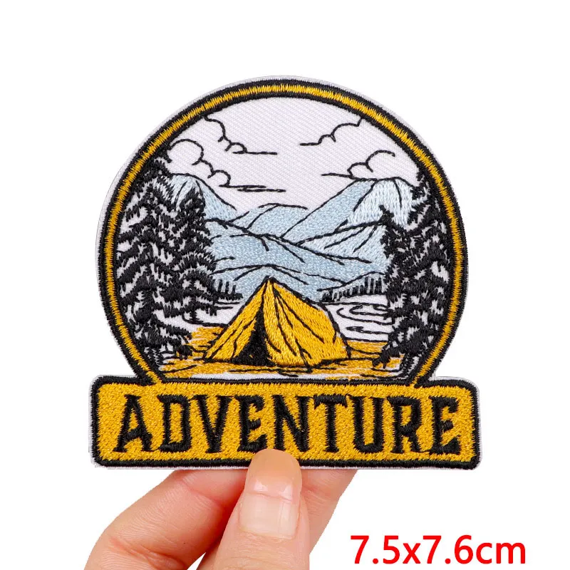 Camping/Adventure Patch Iron On Patches For Clothing Sticker Mountain Hiking Patch Outdoor Embroidery Patches On Clothes Sew DIY